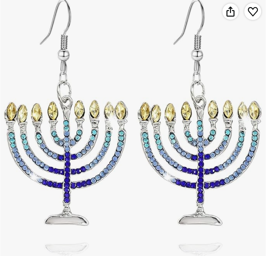 Hanukkah Earrings with Rhinestone — sparkling Hanukkah earrings