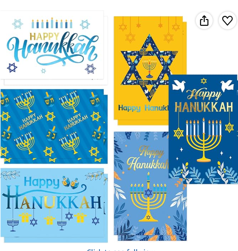 Hanukkah Cards, 24 Pieces, Gold Foiled — Hanukkah cards for kids