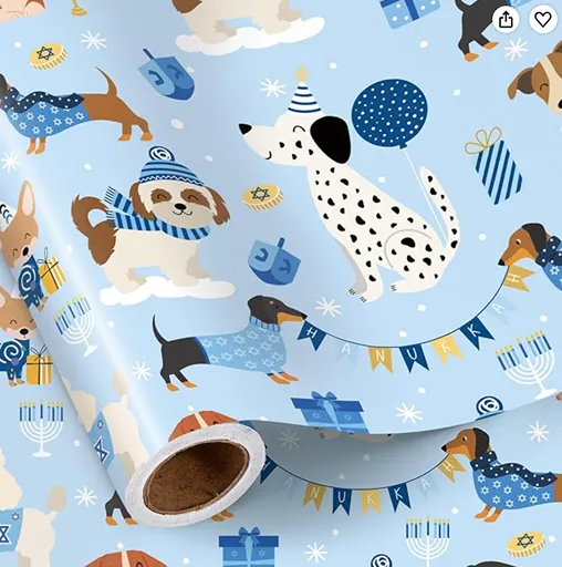 Hanukkah Dog Wrapping Paper Roll — Hanukkah gift wrap with a dog theme
