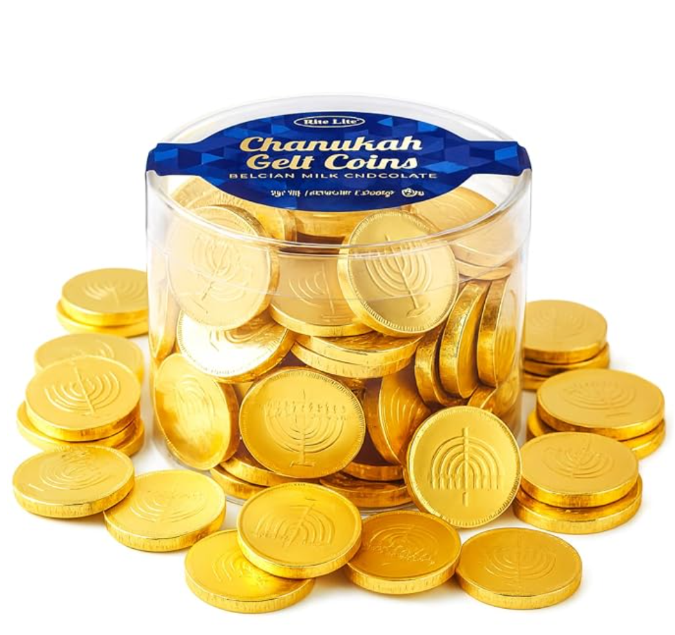 Belgian Milk Chocolate Gelt Coins in Plastic Gift Box — kosher chocolate gelt for Hanukkah