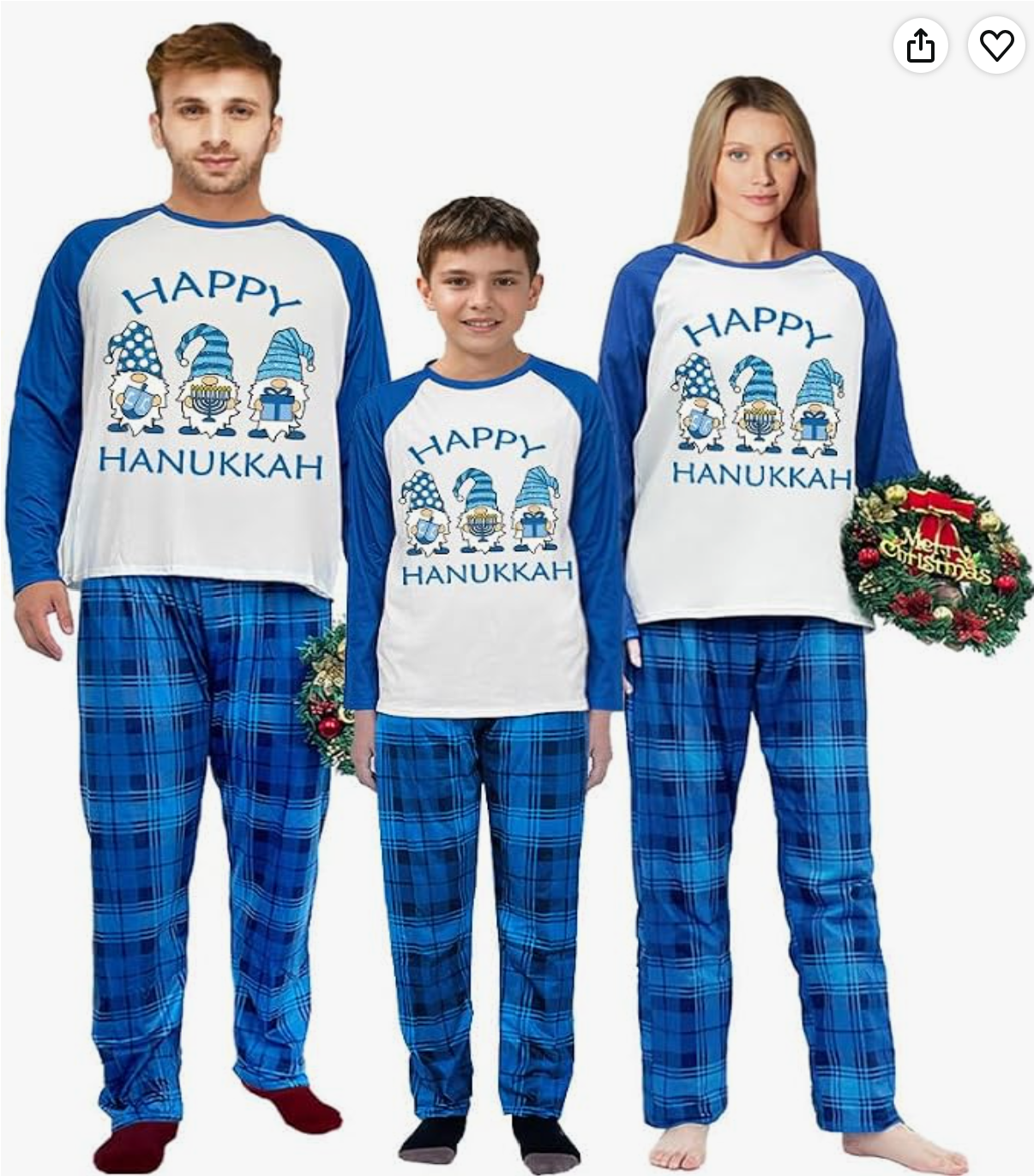 Happy Hanukkah Gnomes Matching Family Pajamas — blue and white Hanukkah pajamas