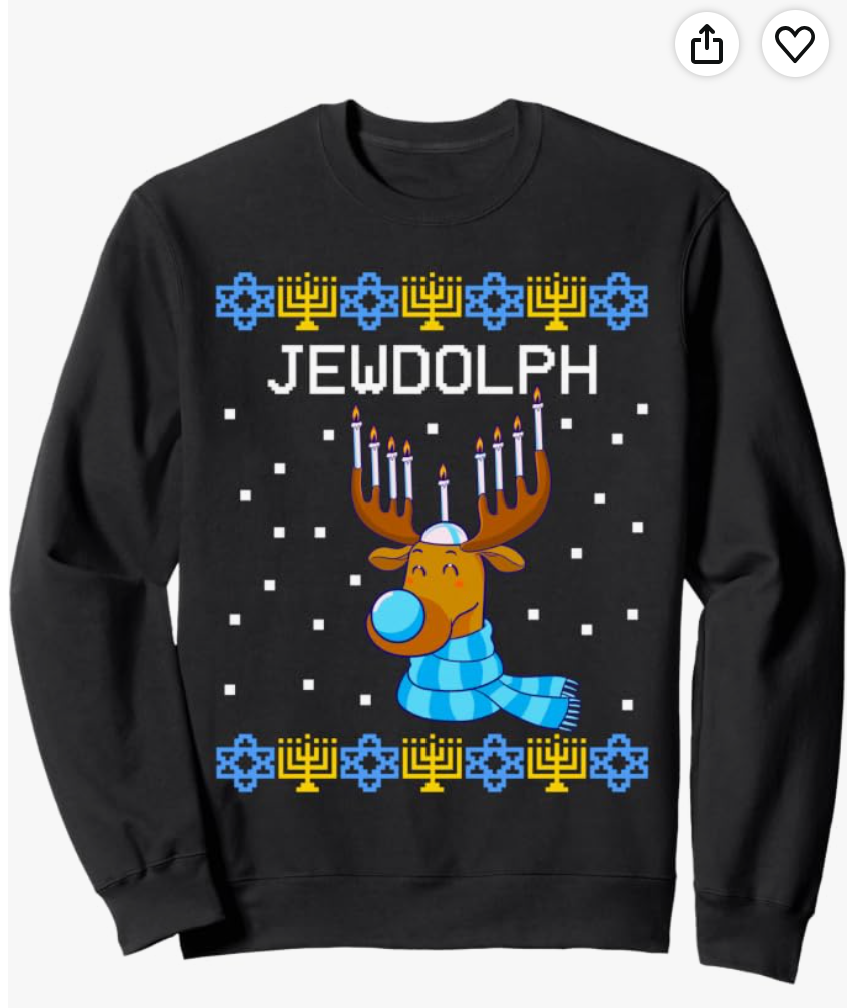 Jewdolph Ugly Hanukkah Pullover Reindeer Sweater — ugly sweater for Hanukkah parties