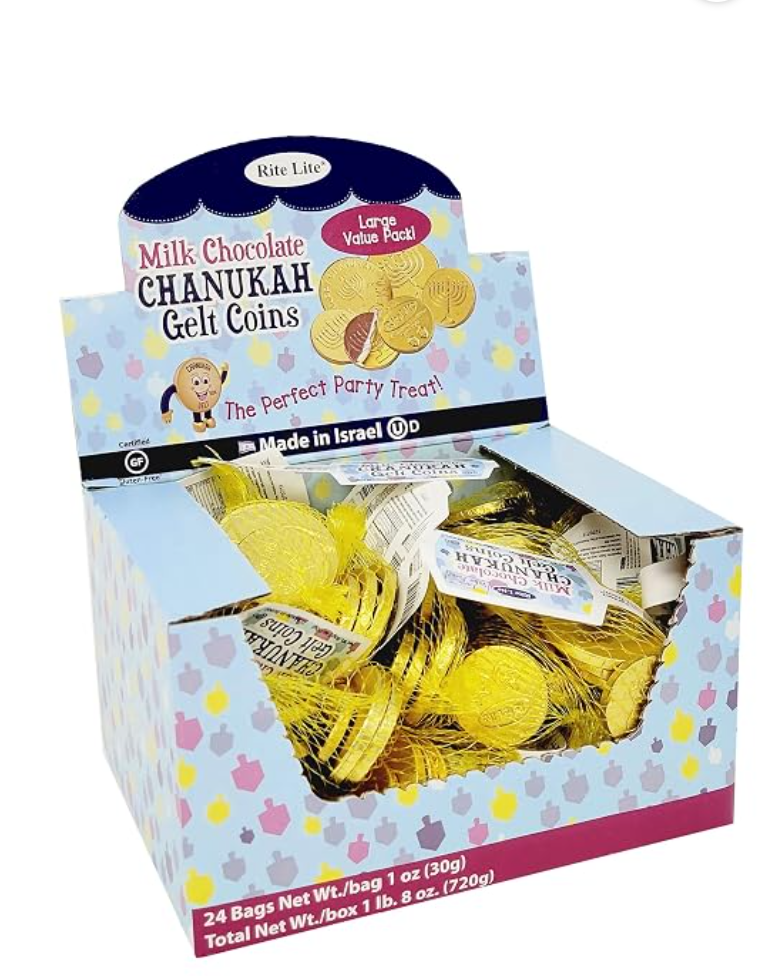 Rite Lite large bag of Chanukah gelt milk chocolate coins, made in Israel