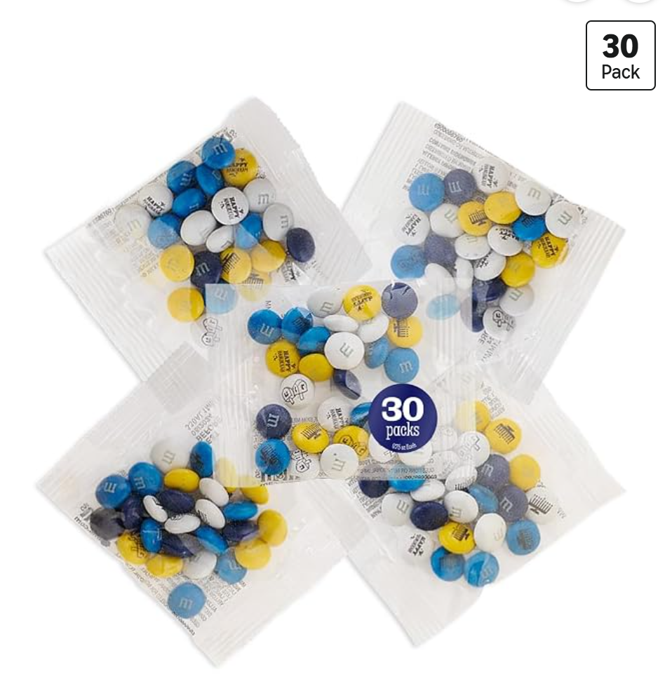 M&M'S Hanukkah 30 Count Individual Favor Packs — kosher chocolate candy for Hanukkah