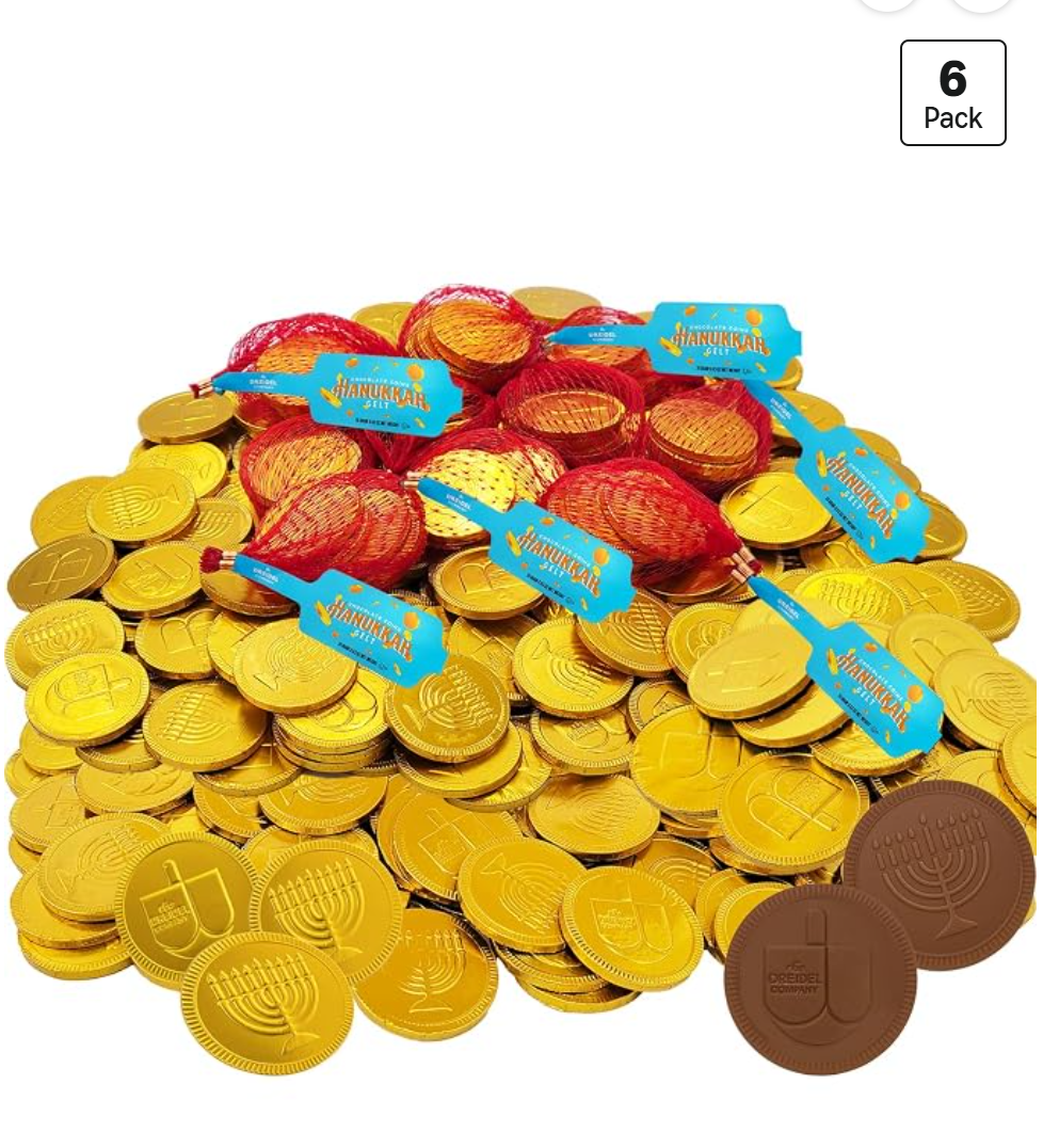 Mesh bags of milk chocolate Hanukkah gelt coins, 24 coins total