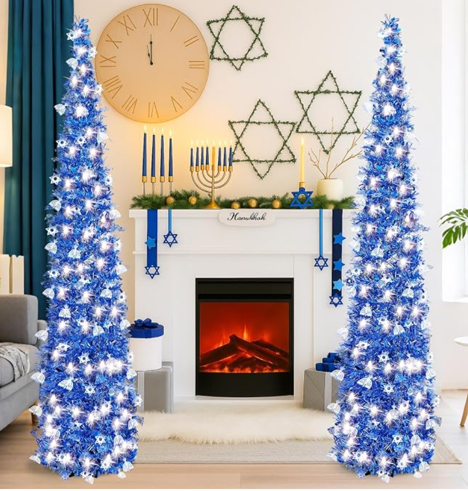 Modern LED Tinsel Hanukkah Trees with String Lights — Hanukkah decoration