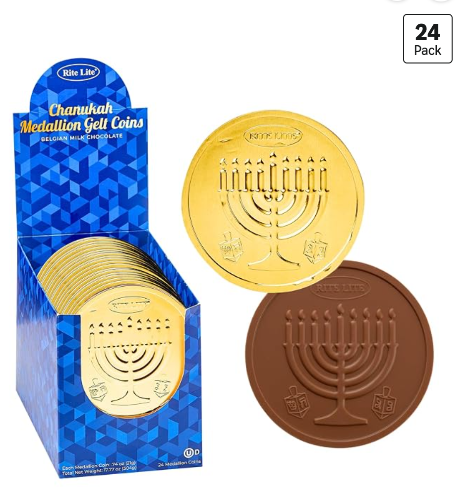 Rite Lite Hanukkah Gelt Medallions Bulk 24 Pack — kosher chocolate gelt for Hanukkah