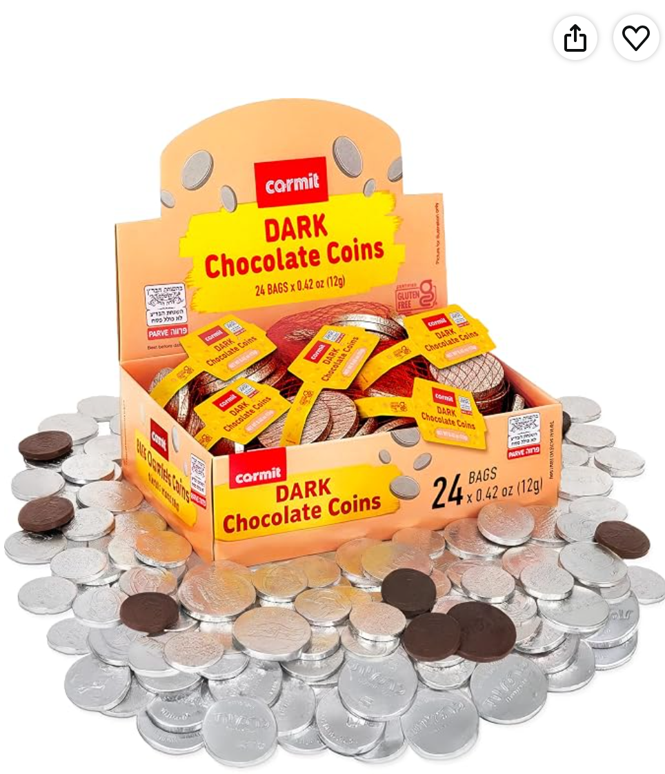 Silver Real Dark Chocolate Coins Hanukkah Gelt from Carmit — kosher dark chocolate gelt for Hanukkah