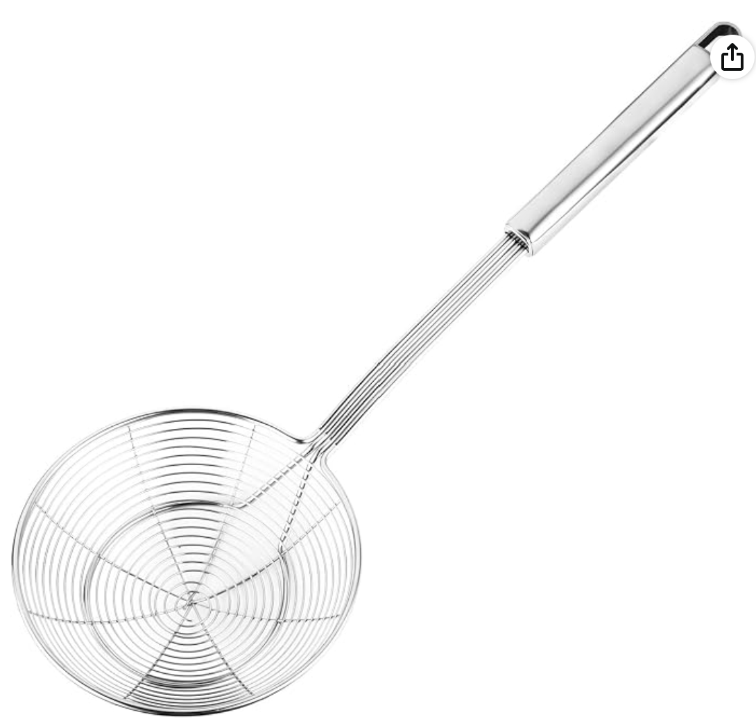 Solid Stainless Steel Spider Strainer for Frying — kitchen tool for Hanukkah donuts