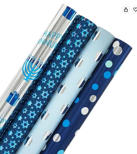 The Dreidel Company 4-Pack Hanukkah Theme Gift Wrap — Hanukkah gift wrap
